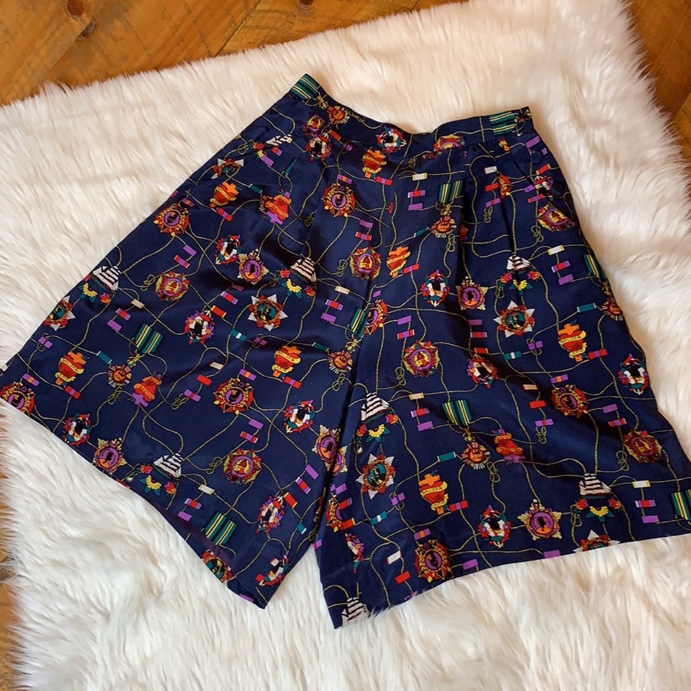 Vintage Ann May silk shorts with nautical print
